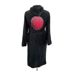 HBO Robe Game Of Thrones Targaryen Hooded Black Plush Belted Pockets S/M